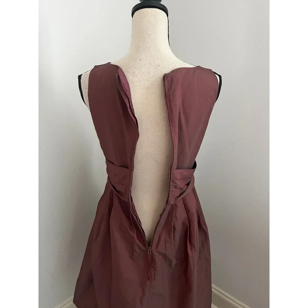 V-Neck Bow Cocktail Dress sz 0 Burgundy Wine Retro 60s Feminine Pinup Rockabilly